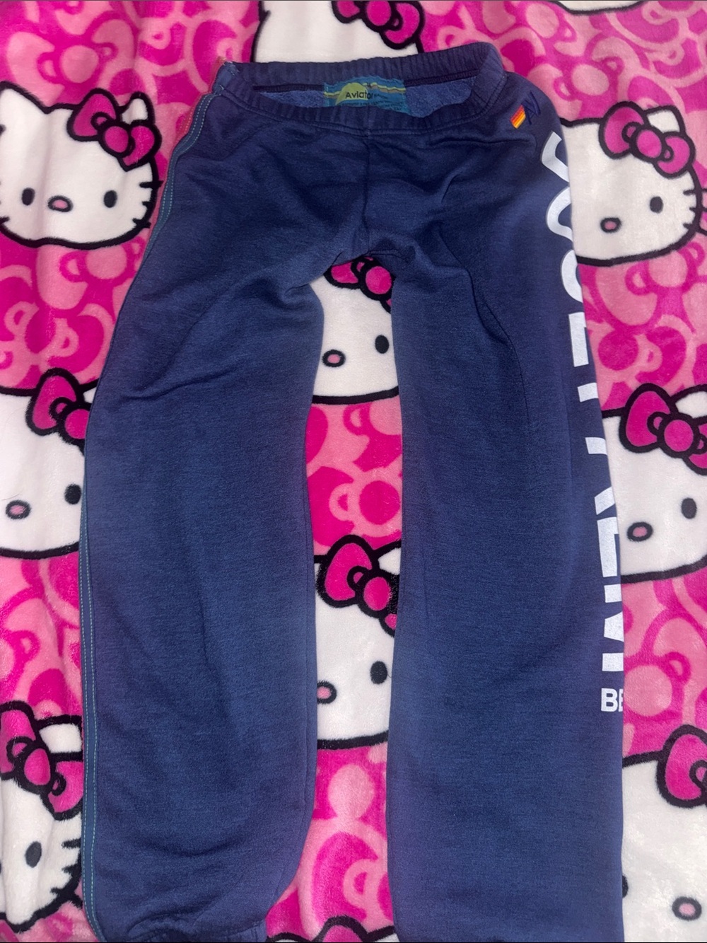 Aviator Nation Blue Joggers “Soul Palm Beach” on the side